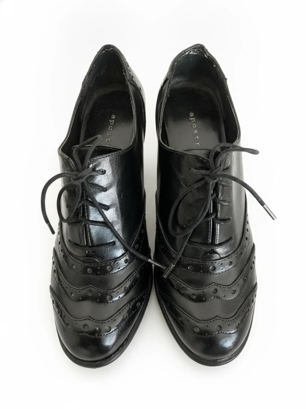 Apostrophe Black Brogue Oxford Heels Wingtip Booties Size 7.5